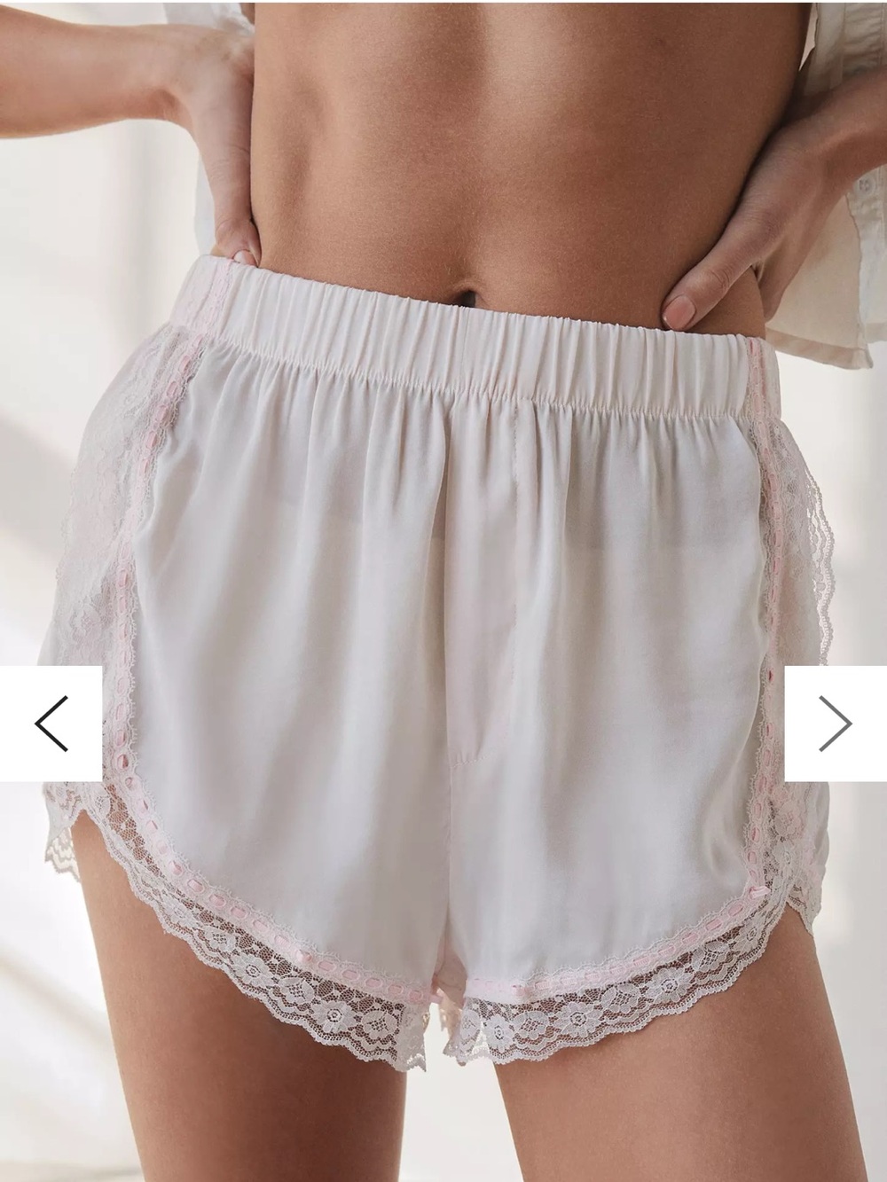 Urban Outfitters White Sleep Shorts with Pink Lace Trim